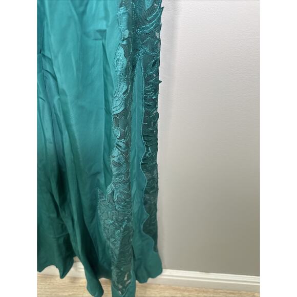 Sundance Slip Dress 6 Teal Green Lace Cut Out Detail Slit Ruffle Cocktail Formal - Picture 4 of 13
